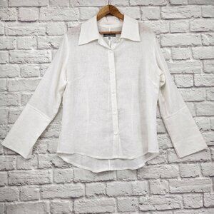 Stina Sayre White 100% Linen Collared Button Up Shirt Lagenlook  XL